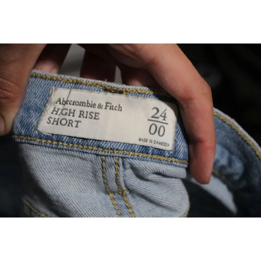 Womens Abercrombie & Fitch High Rise Short Blue Distressed Jean Shorts Size 24